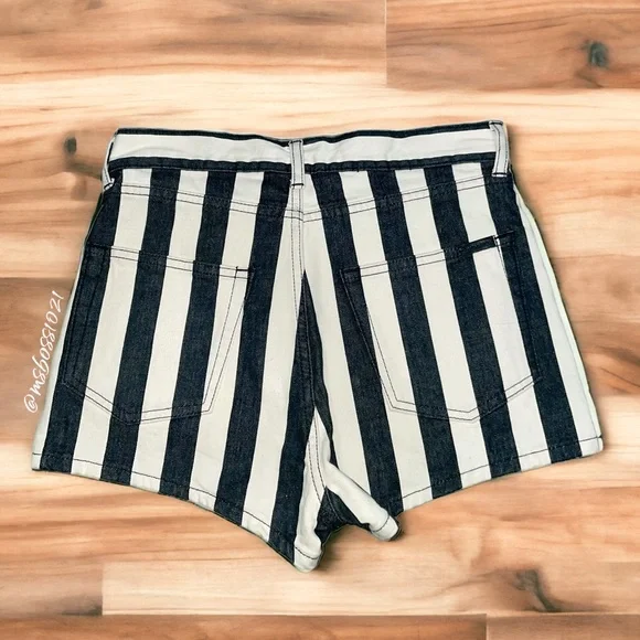 SAINT LAURENT Striped Jean Shorts in Navy/Cream/Off White NWT - Picture 2 of 11